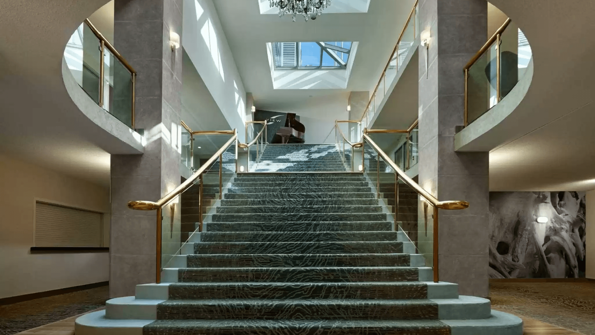 Large staircase inside the Radisson Blu lobby